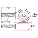 XAXIS ROD END BALL JOINT SPECS: RH 3 / 4"-16 X 10MM BH X 2" W