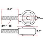 XAXIS ROD END BALL JOINT SPECS: RH 3 / 4"-16 X 12MM BH X 2" W