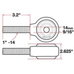 XAXIS ROD END BALL JOINT SPECS: RH 1"-14 X 9 / 16" BH X 2.625" W