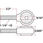 XAXIS ROD END BALL JOINT SPECS: RH 1-1 / 4"-12 X 9 / 16" BH X 2.625